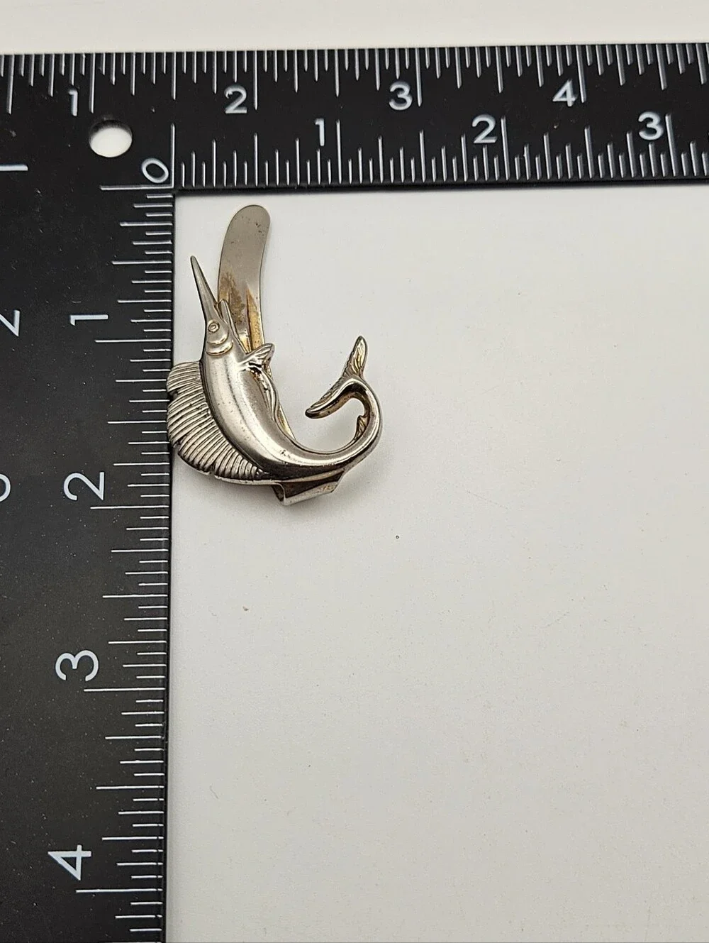 Swordfish Tie Clip / Bar Swank Silver Tone Nautical